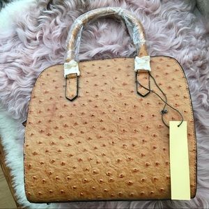 Ostrich embossed vegan leather satchel w/strap